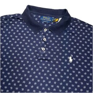 Polo Ralph Lauren Mens XL Classic Fit Blue Geometric AOP Soft Luxe SS Shirt Polo